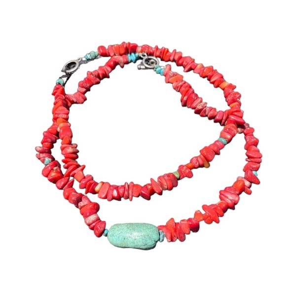 Stunning Coral & chunky Turquoise Necklace
